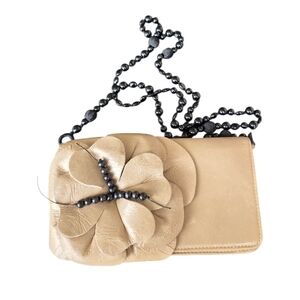 Anne Fontaine Crossbody Tan Leather Floral Small Crossbody Chain Strap